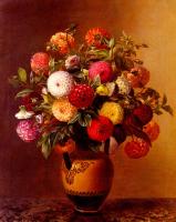 Johan Laurentz Jensen - Still Life Of Dahlias In A Vase